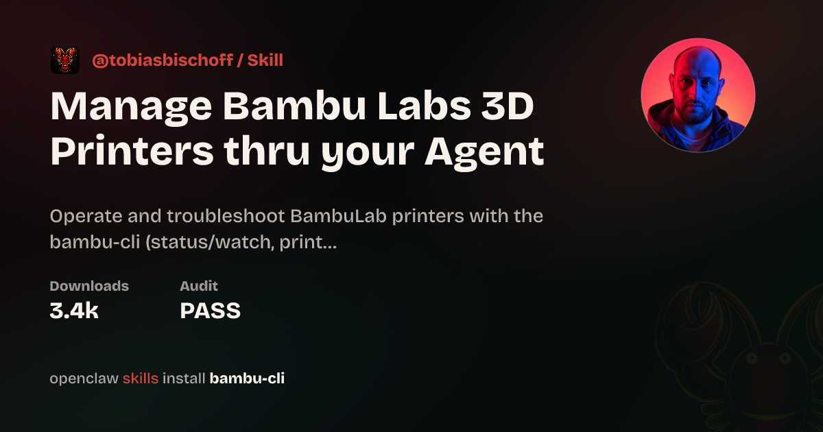Bambu-CLI-Skill auf ClawHub